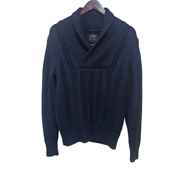 AllSaints Blue Jesper Funnel Neck Wool-Alpaca Sweater Size M - Picture 6 of 6